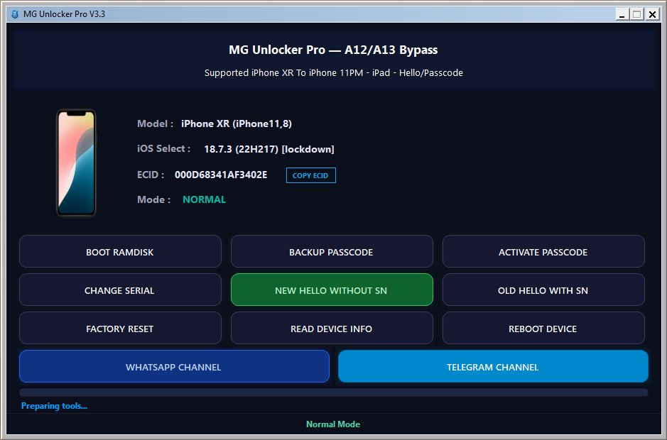 MG Unlocker Pro - A12/A13 Passcode Bypass - with Network